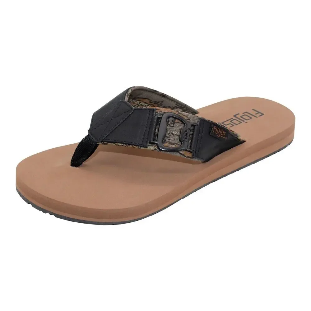 Flojos‎ Men's ESTILER LITE Flat Sandal, Black Camo/Tan, 12